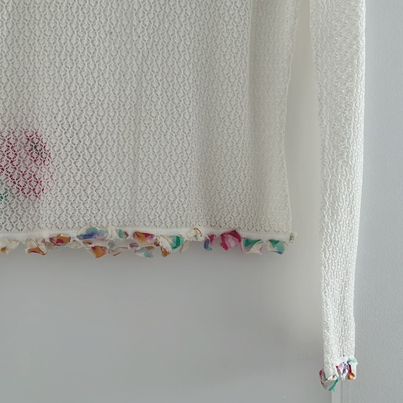 VINTAGE CHANEL 2004 White Cotton Crochet Long Sleeve Top with Silk Accents - Picture 11 of 11